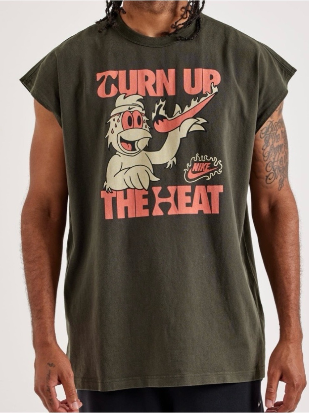 Nike "Turn Up The Heat" Oversized Sleeveless Graphic Tee - Green Muscle Shirt XL